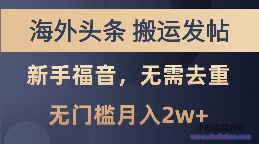 海外头条撸美金,搬运发帖,新手福音,甚至无需去重,无门槛月入2w+-小白项目分享网
