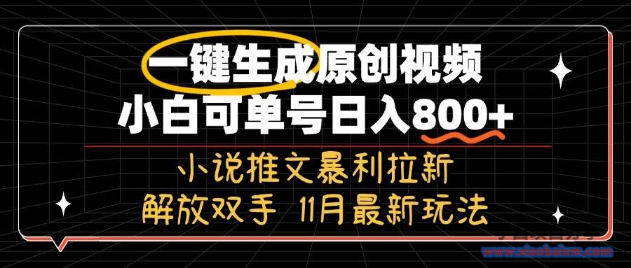 （13215期）11月最新玩法小说推文暴利拉新，一键生成原创视频，小白可单号日入800+...-小白项目分享网