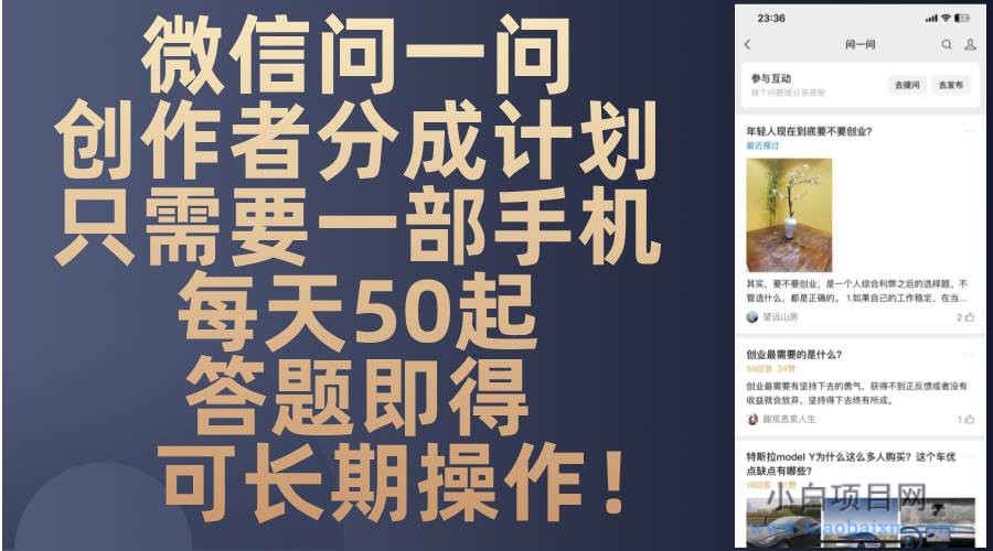 微信问一问创作者分成计划,只需要一部手机每天50起,答题即得可长期操-小白项目分享网