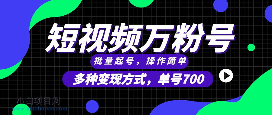 短视频快速涨粉,批量起号,单号700,多种变现途径,可无限扩大来做