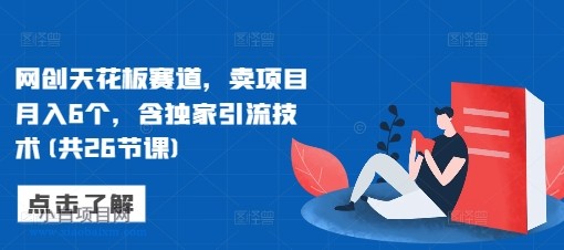 网创天花板赛道,卖项目月入6个,含独家引流技术(共26节课)