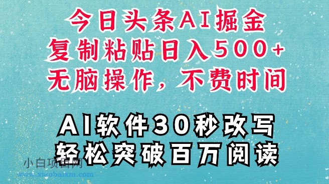 www.xiaobaixm.com下载完整创业项目 AI头条掘金项目,复制粘贴稳定变现,AI一键写文,空闲时间轻松变现5张【揭秘】