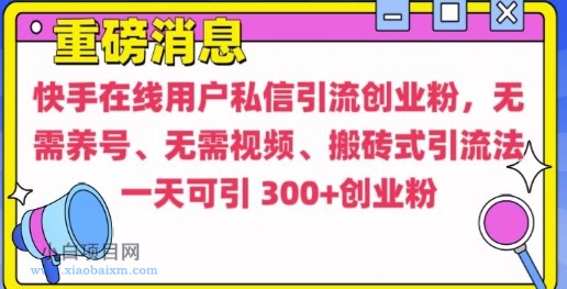快手最新引流创业粉方法，无需养号、无需视频、搬砖式引流法【揭秘】-小白项目分享网