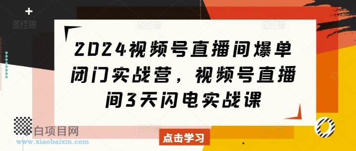 2024视频号直播间爆单闭门实战营,视频号直播间3天闪电实战课