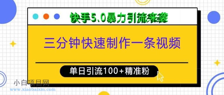 三分钟快速制作一条视频，单日引流100+精准创业粉，快手5.0暴力引流玩法来袭-小白项目分享网