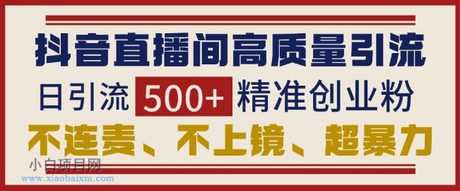 抖音直播间引流创业粉，无需连麦、不用上镜、超暴力，日引流500+高质量精准创业粉-小白项目分享网