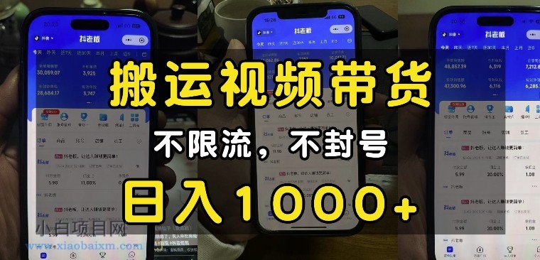 “小白必看”搬运视频带货玩法，不限流，不封号，纯自然流，日入1K-小白项目分享网
