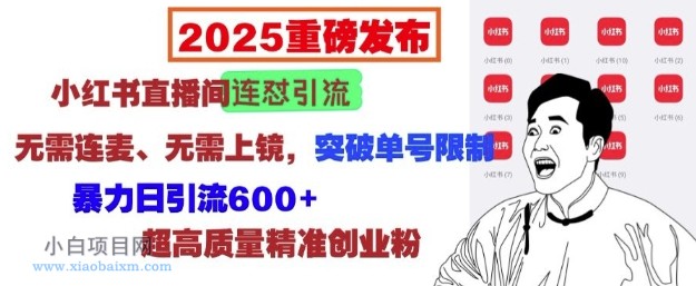 2025重磅发布:小红书直播间连怼引流,无需连麦、无需上镜,突破单号限制,暴力日引流600+