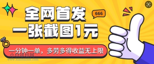 全网首发,一张截图1块钱,一分钟一单,多劳多得,收益无上限