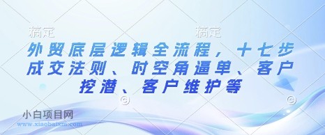 外贸底层逻辑全流程,十七步成交法则、时空角逼单、客户挖潜、客户维护等