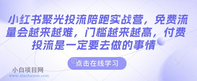 小红书聚光投流陪跑实战营,免费流量会越来越难,门槛越来越高,付费投流是一定要去做的事情