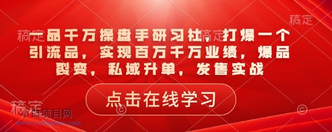 一品千万操盘手研习社,打爆一个引流品,实现百万千万业绩,爆品裂变,私域升单,发售实战-小白项目分享网