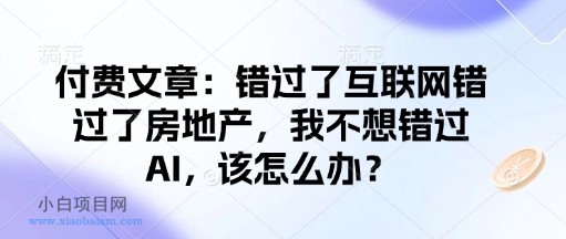 付费文章:错过了互联网错过了房地产,我不想错过AI,该怎么办?