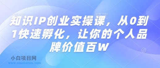 知识IP创业实操课,从0到1快速孵化,让你的个人品牌价值百W