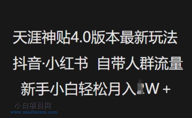 天涯神贴4.0版本最新玩法,抖音·小红书自带人群流量,新手小白轻松月入过W