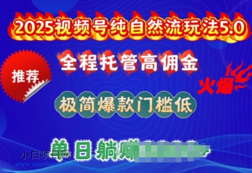 2025视频号纯自然流玩法5.0,全程托管高佣金,极简爆款门槛低,单日收益多张【揭秘】