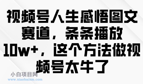 视频号人生感悟图文赛道,条条播放10w+,这个方法做视频号太牛了