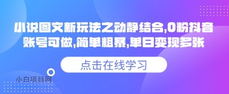 小说推文图文新玩法之动静结合,0粉抖音账号可做,简单粗暴,单日变现多张