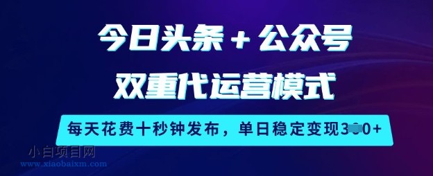 今日头条+公众号双重代运营模式，每天花费十秒钟发布，单日稳定变现3张【揭秘】-小白项目分享网