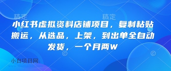 小红书虚拟资料店铺项目,复制粘贴搬运,从选品,上架,到出单全自动发货,一个月两W