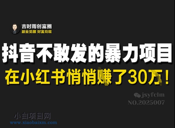 抖音不敢发的暴利项目,在小红书悄悄挣了30W
