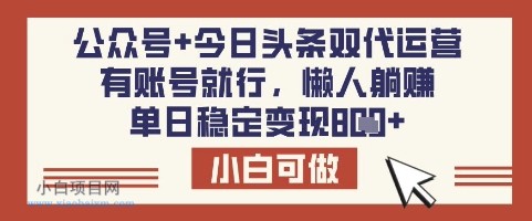 公众号+今日头条双代运营，有账号就行，单日稳定变现8张【揭秘】-小白项目分享网