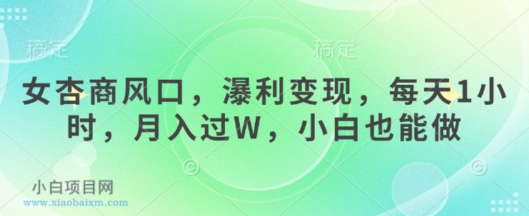 女杏商风口，瀑利变现，每天1小时，月入过W，小白也能做-小白项目分享网