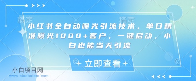 小红书全自动曝光引流技术，单日精准曝光1000+客户，一键启动，小白也能当天引流【揭秘】-小白项目分享网