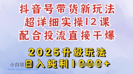 2025全新升级抖音带货玩法，一天纯利四位数，从剪辑到选品再到发布投流，超详细玩法揭秘-小白项目分享网