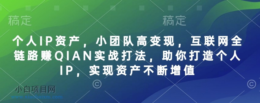 个人IP资产，小团队高变现，互联网全链路赚QIAN实战打法，助你打造个人IP，实现资产不断增值-小白项目分享网