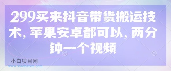 299买来抖音带货搬运技术，苹果安卓都可以，两分钟一个视频-小白项目分享网