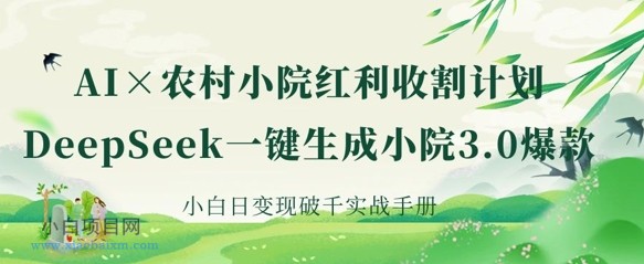 AI+农村小院红利收割：DeepSeek一键生成小院3.0爆款，小白日变现破千实战手册-小白项目分享网