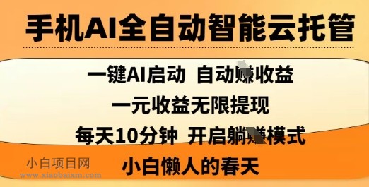 手机AI全自动智能云托管，一键AI启动，AI自动撸收益，支持1元无限体现，每天10分钟，小白懒人的春天【揭秘】-小白项目分享网