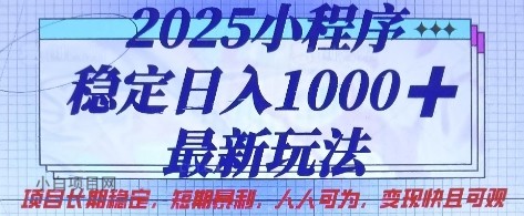 2025小程序稳定日入1k，最新玩法项目长期稳定，短期是利，人人可为，变现快且可观【揭秘】-小白项目分享网