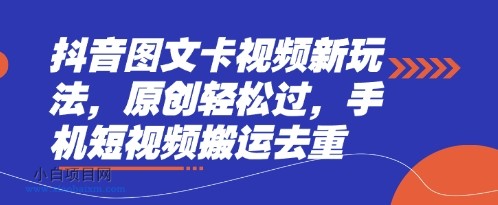 抖音图文卡视频新玩法，原创轻松过，手机短视频搬运去重-小白项目分享网