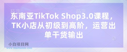 东南亚TikTok Shop3.0课程,TK小店从初级到高阶,运营出单干货输出