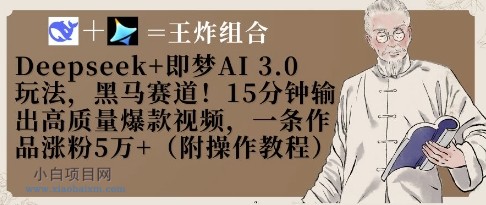 Deepseek+即梦AI3.0玩法，黑马赛道！15分钟输出高质量爆款视频，一条作品涨粉5W+-小白项目分享网