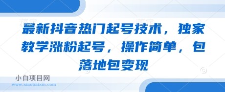 最新抖音热门起号技术，独家教学涨粉起号，操作简单，包落地包变现-小白项目分享网