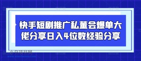 快手短剧推广私董会爆单大佬分享日入4位数经验分享-小白项目分享网