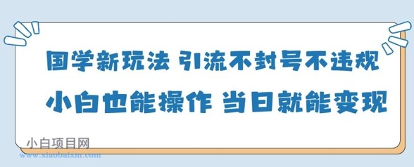 国学新玩法,引流不封号不违规小白也能操作,当日就能变现-小白项目分享网