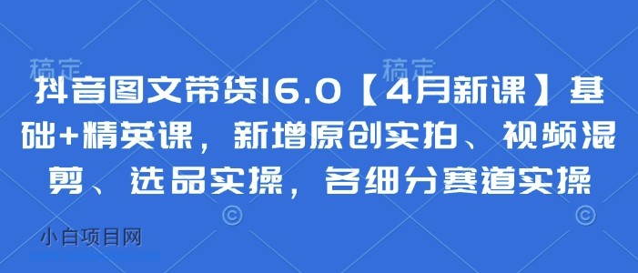 抖音图文带货16.0【4月新课】基础+精英课，新增原创实拍、视频混剪、选品实操，各细分赛道实操-小白项目分享网