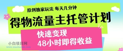 得物流量主托管计划,原创独家玩法,每天几分钟,快速变现,48小时即得收益【揭秘】