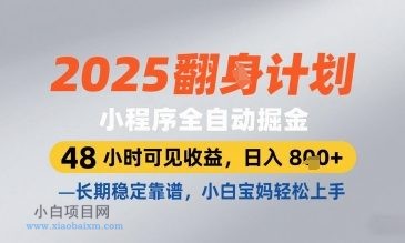 2025小程序全自动掘金,48 小时可见收益,日入8张,长期稳定靠谱,小白宝妈轻松上手【揭秘】