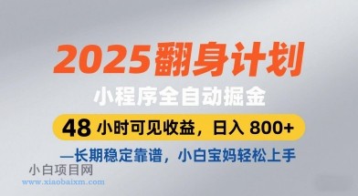 2025翻身计划,小程序全自动掘金,48小时可见收益,日入8张+,长期稳定靠谱,小白宝妈轻松上手【揭秘】