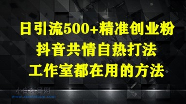 日引流500+精准创业粉，抖音共情自热打法，工作室都在用的方法-小白项目分享网