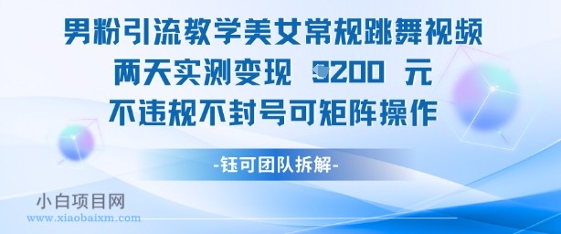 男粉引流教学美女常规跳舞视频两天实测变现1k+,不违规不封号可矩阵操作