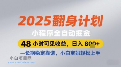 2025翻身计划小程序全自动掘金，48小时可见收益，日入多张+，长期稳定靠谱，小白宝妈轻松上手【揭秘】-小白项目分享网