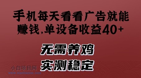 手机每天看看广告就能挣钱,单设备收益40+,无需养鸡,实测稳定【揭秘】