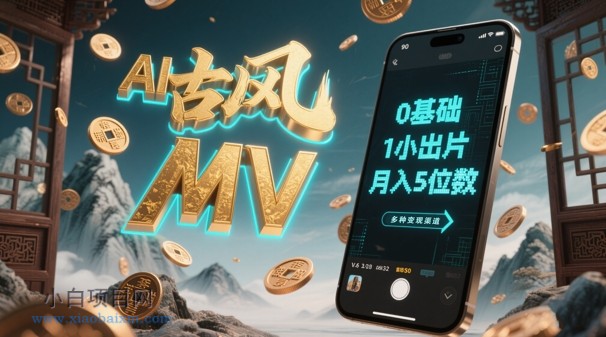 AI一键生成古风音乐MV,0剪辑基础1小时出片,多种变现渠道,一部手机月入5位数