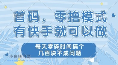 首码,零撸模式,有快手就可以做,每天零碎时间搞个几张不成问题【揭秘】